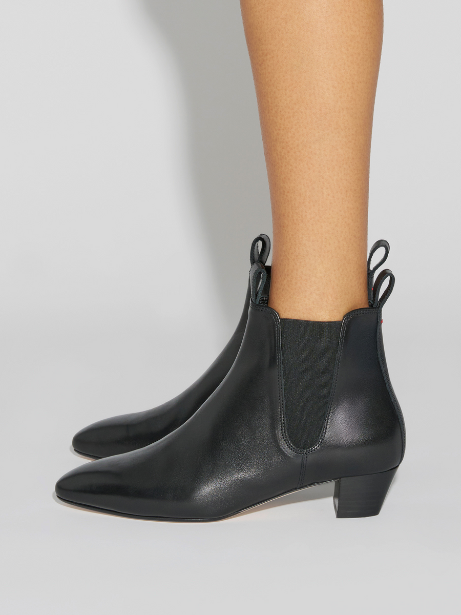 Aeyde | Malu Leather Ankle Boots Leather Ankle Boots for Women | Black Calf | Round Toe | Low Heel | How to Style