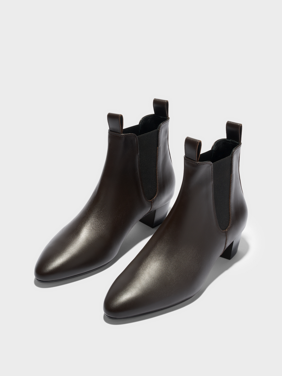 Aeyde | Malu Leather Ankle Boots Leather Ankle Boots for Women | Moka Calf | Round Toe | Low Heel | Luxury Materials | Handmade in Italy