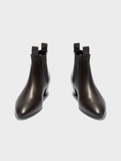 Aeyde | Malu Leather Ankle Boots Leather Ankle Boots for Women | Moka Calf | Round Toe | Low Heel | Front View