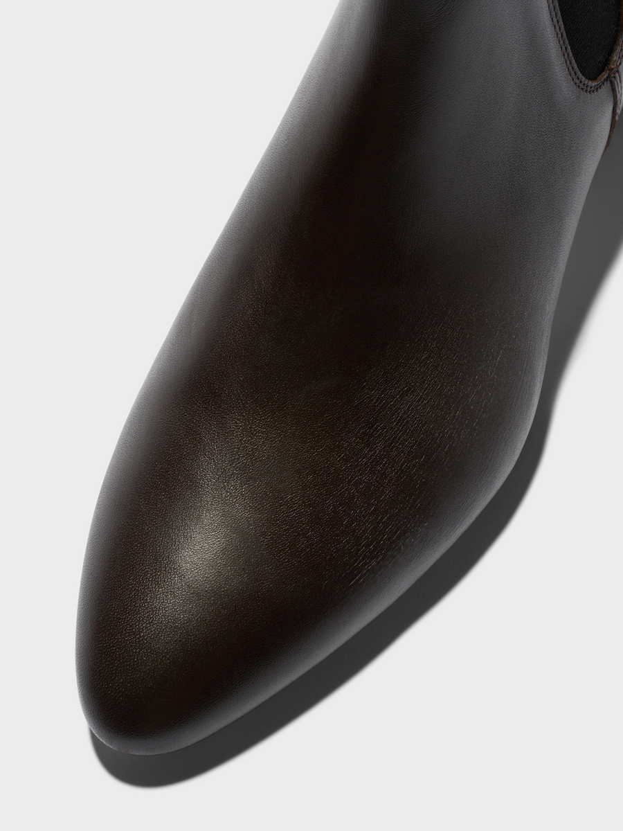 Aeyde | Malu Leather Ankle Boots Leather Ankle Boots for Women | Moka Calf | Round Toe | Low Heel | Heel Details