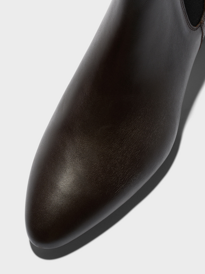 Aeyde | Malu Leather Ankle Boots Leather Ankle Boots for Women | Moka Calf | Round Toe | Low Heel | Heel Details