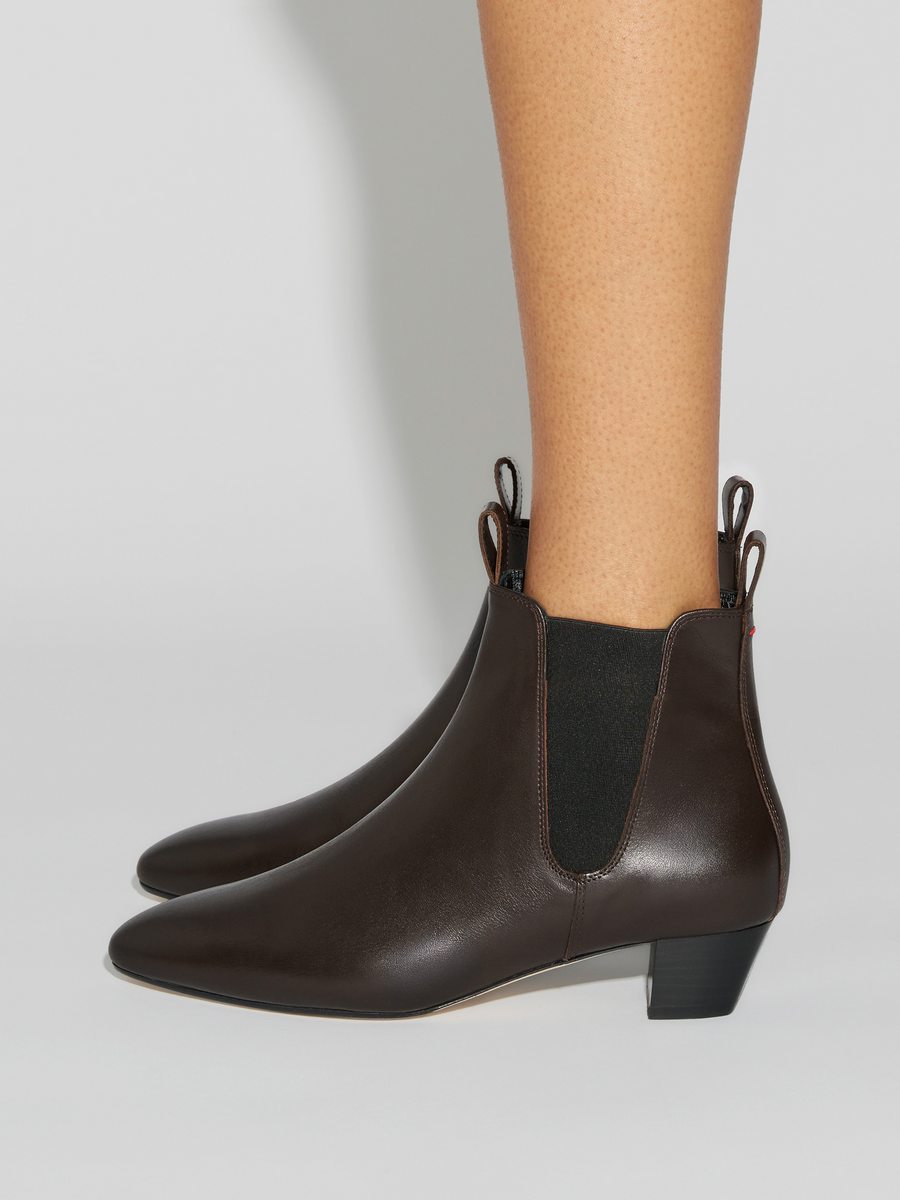 Aeyde | Malu Leather Ankle Boots Leather Ankle Boots for Women | Moka Calf | Round Toe | Low Heel | How to Style