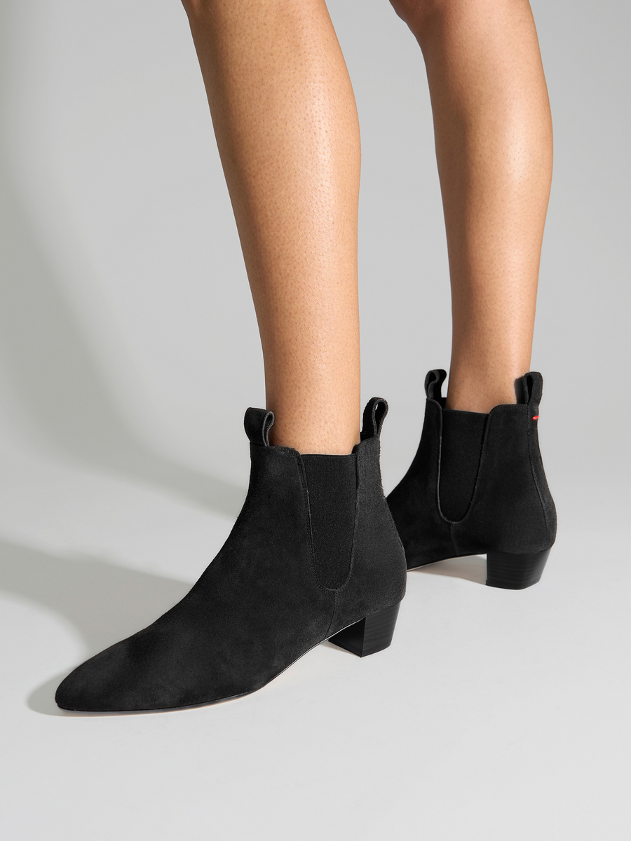 Aeyde | Malu Leather Ankle Boots Leather Ankle Boots for Women | Moka Suede | Round Toe | Low Heel | On Feet