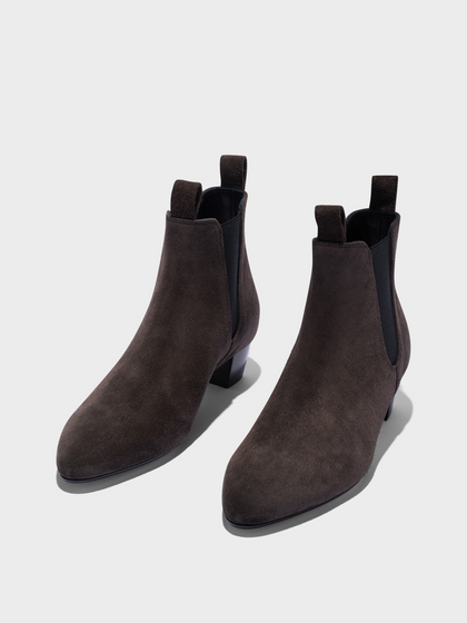 Aeyde | Malu Leather Ankle Boots Leather Ankle Boots for Women | Moka Suede | Round Toe | Low Heel | Luxury Materials | Handmade in Italy