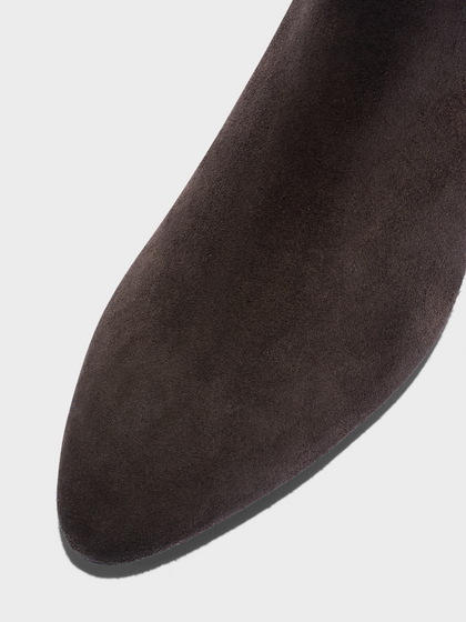 Aeyde | Malu Leather Ankle Boots Leather Ankle Boots for Women | Moka Suede | Round Toe | Low Heel | Heel Details