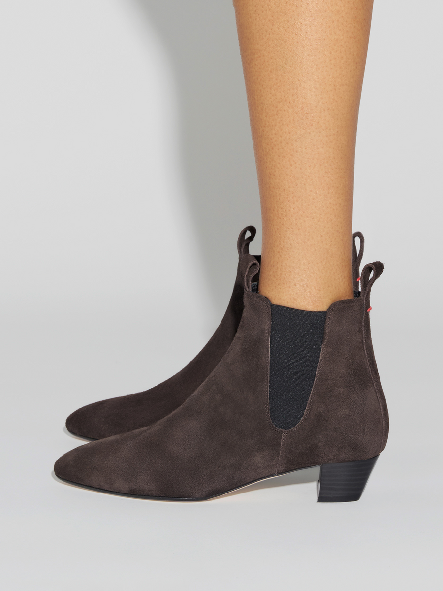 Aeyde | Malu Leather Ankle Boots Leather Ankle Boots for Women | Moka Suede | Round Toe | Low Heel | How to Style