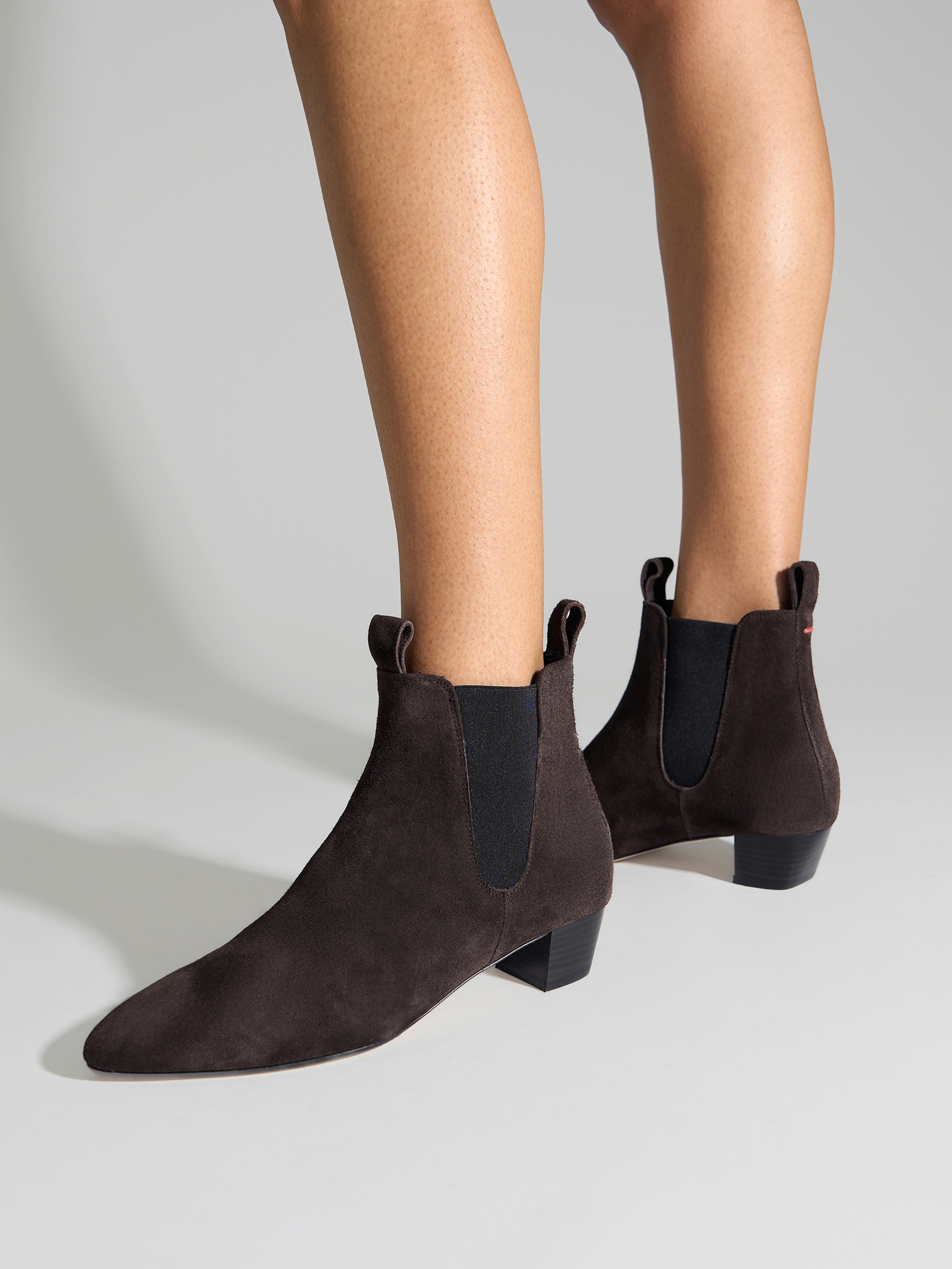 Aeyde | Malu Leather Ankle Boots Leather Ankle Boots for Women | Moka Suede | Round Toe | Low Heel | On Feet