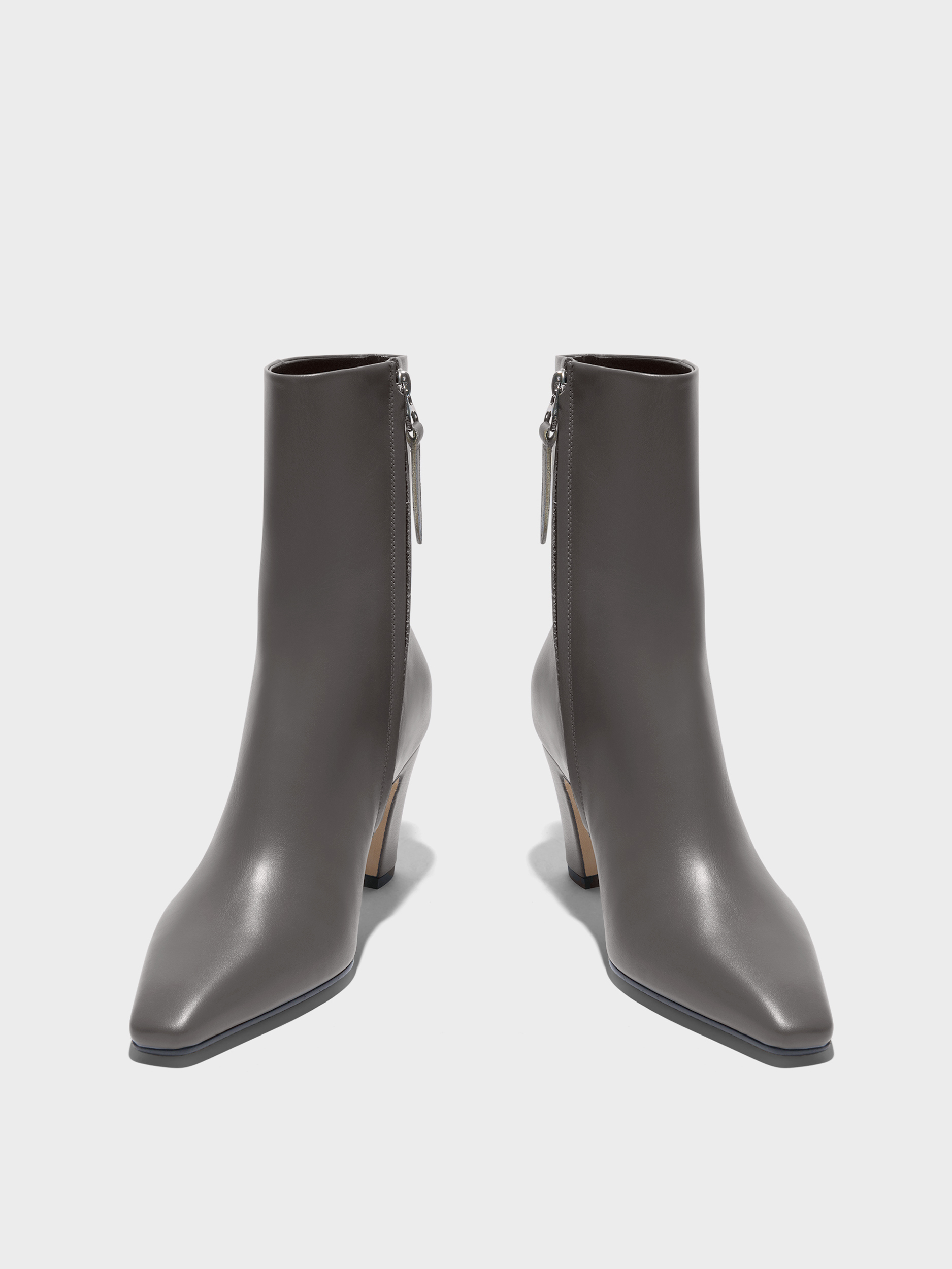 Aeyde | Maris Leather Ankle Boots Leather Ankle Boots for Women | Taupe Calf | Square Toe | High Heel | Front View