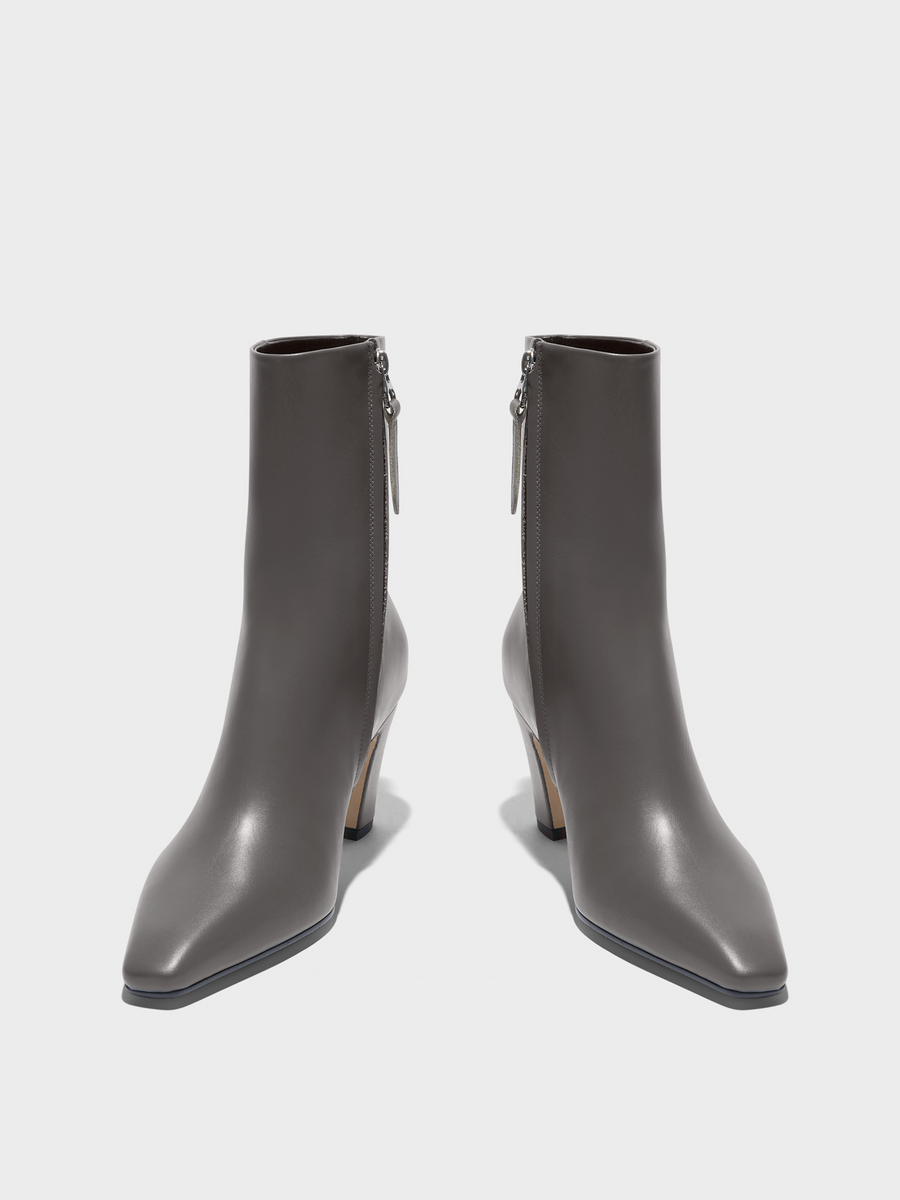 Aeyde | Maris Leather Ankle Boots Leather Ankle Boots for Women | Taupe Calf | Square Toe | High Heel | Front View