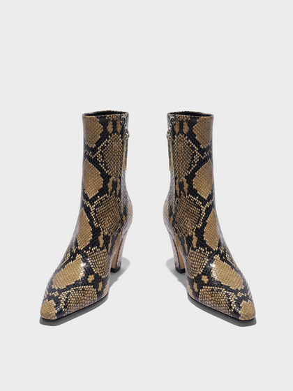 Aeyde | Maris Leather Ankle Boots Leather Ankle Boots for Women | Hazelnut Snake | Square Toe | High Heel | Heel Details