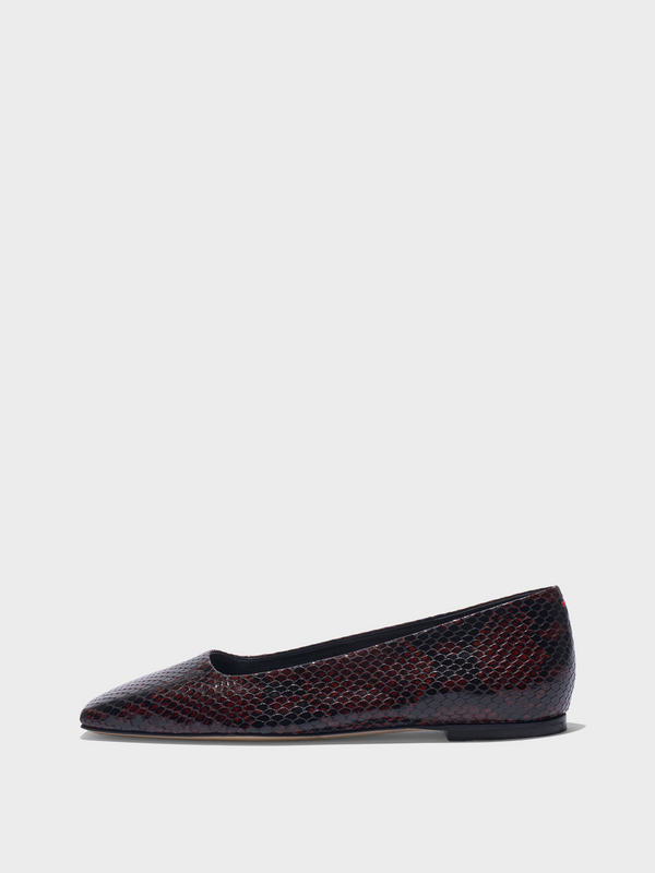 Aeyde | Matti Square-Toe Flats Leather Flats for Women | Port Snake | Square Toe | Flat Heel | Side View
