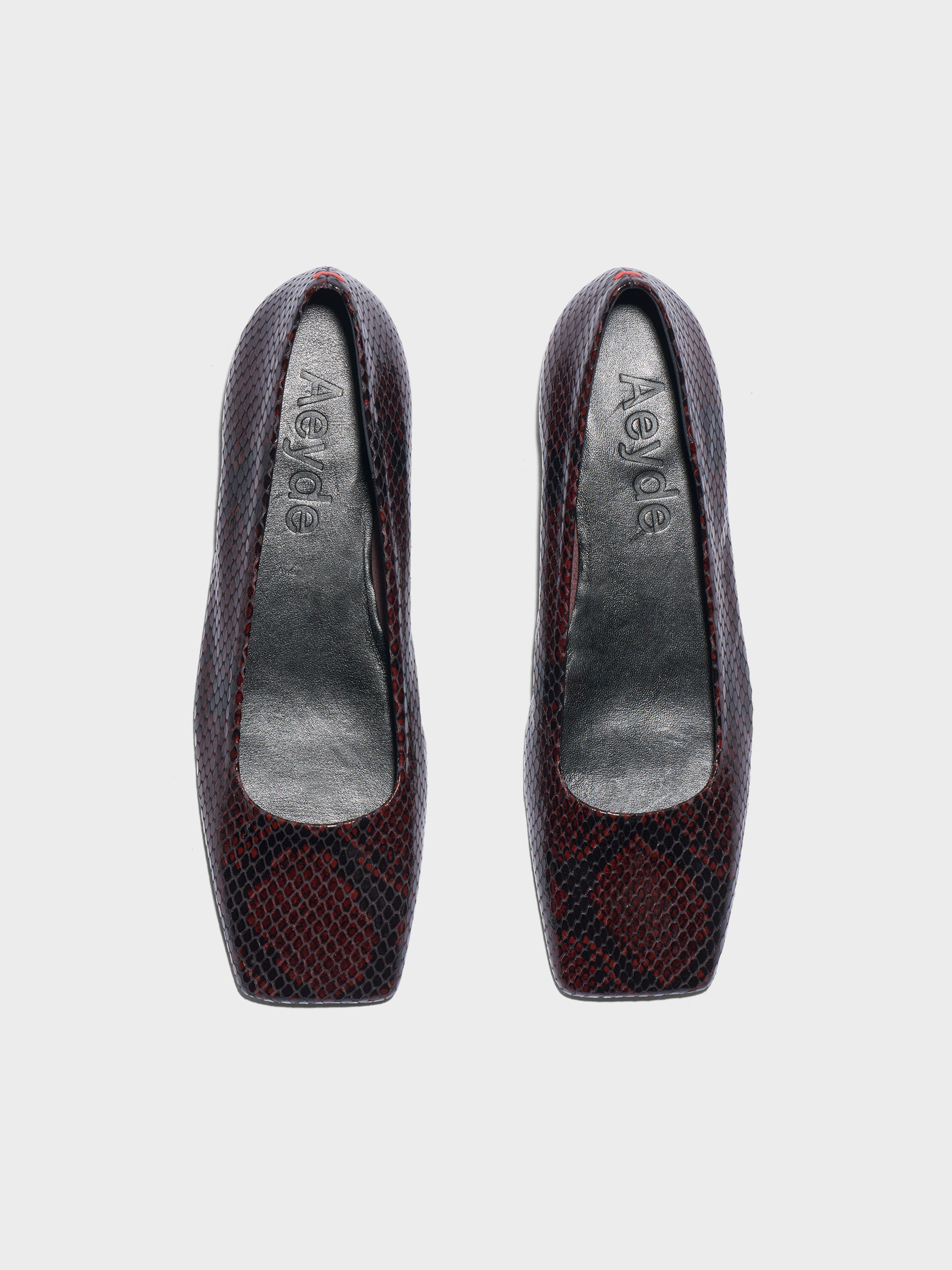Aeyde | Matti Square-Toe Flats Leather Flats for Women | Port Snake | Square Toe | Flat Heel | Front View
