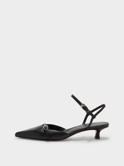 Aeyde | Melia Leather Kitten-Heel Pumps Leather Pumps for Women | Black Nappa | Pointed Toe | Low Heel | Side View