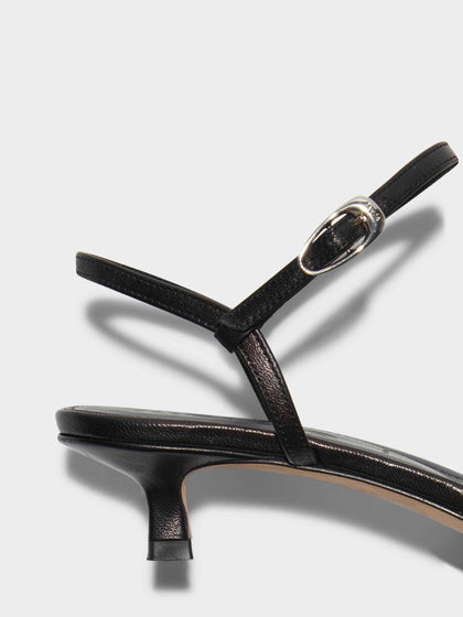 Aeyde | Melia Leather Kitten-Heel Pumps Leather Pumps for Women | Black Nappa | Pointed Toe | Low Heel | Heel Details