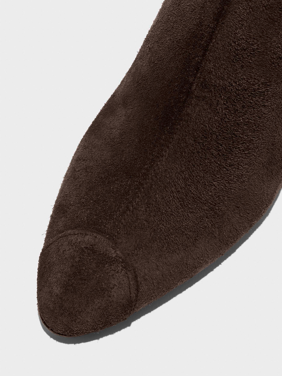 Aeyde | Mia Cap Leather Ankle Boots for Women | Moka Suede | Round Toe | Mid Heel | Heel Details
