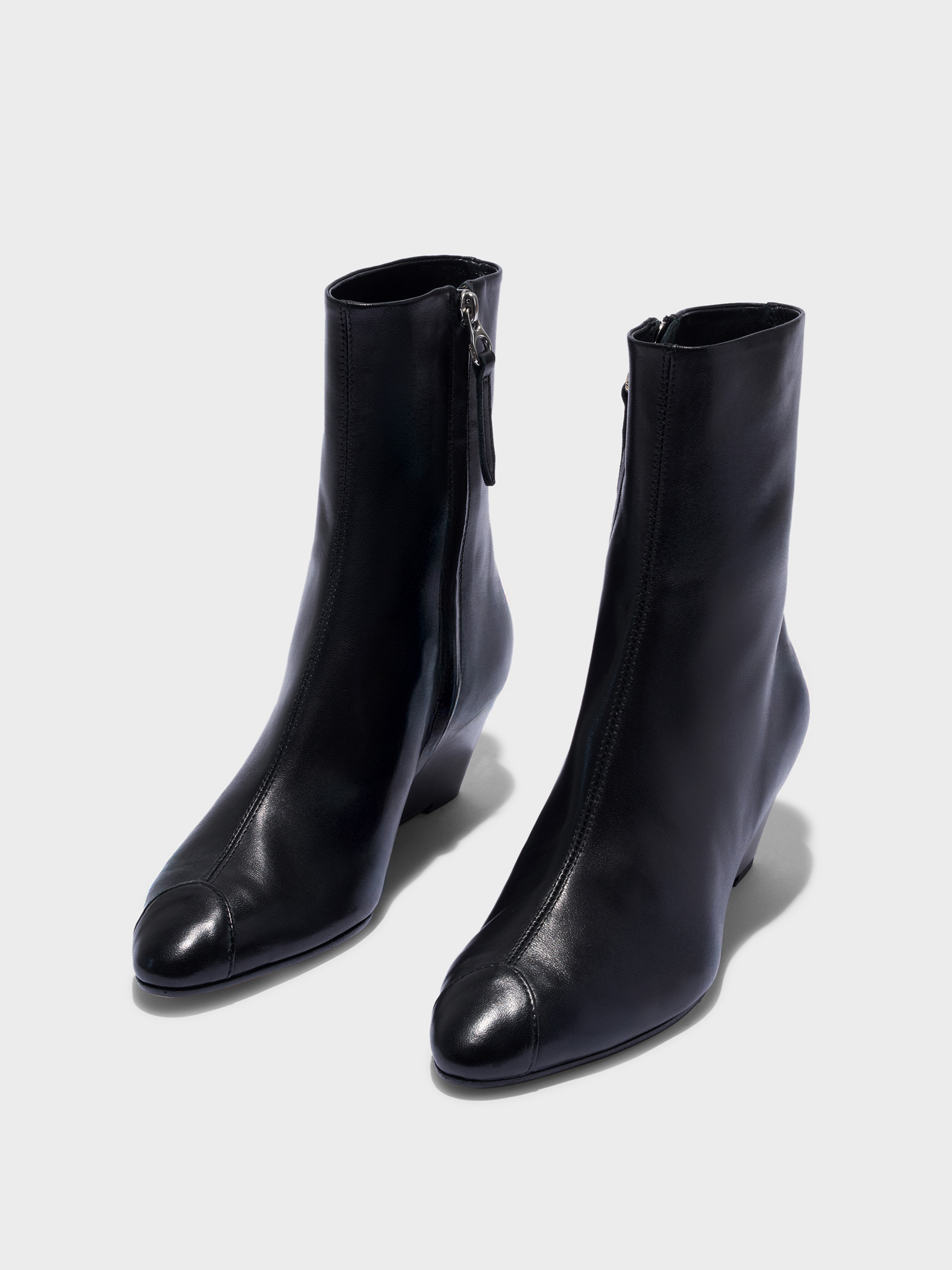 Aeyde | Mia Cap Leather Ankle Boots for Women | Black Nappa | Round Toe | Mid Heel | Luxury Materials | Handmade in Italy