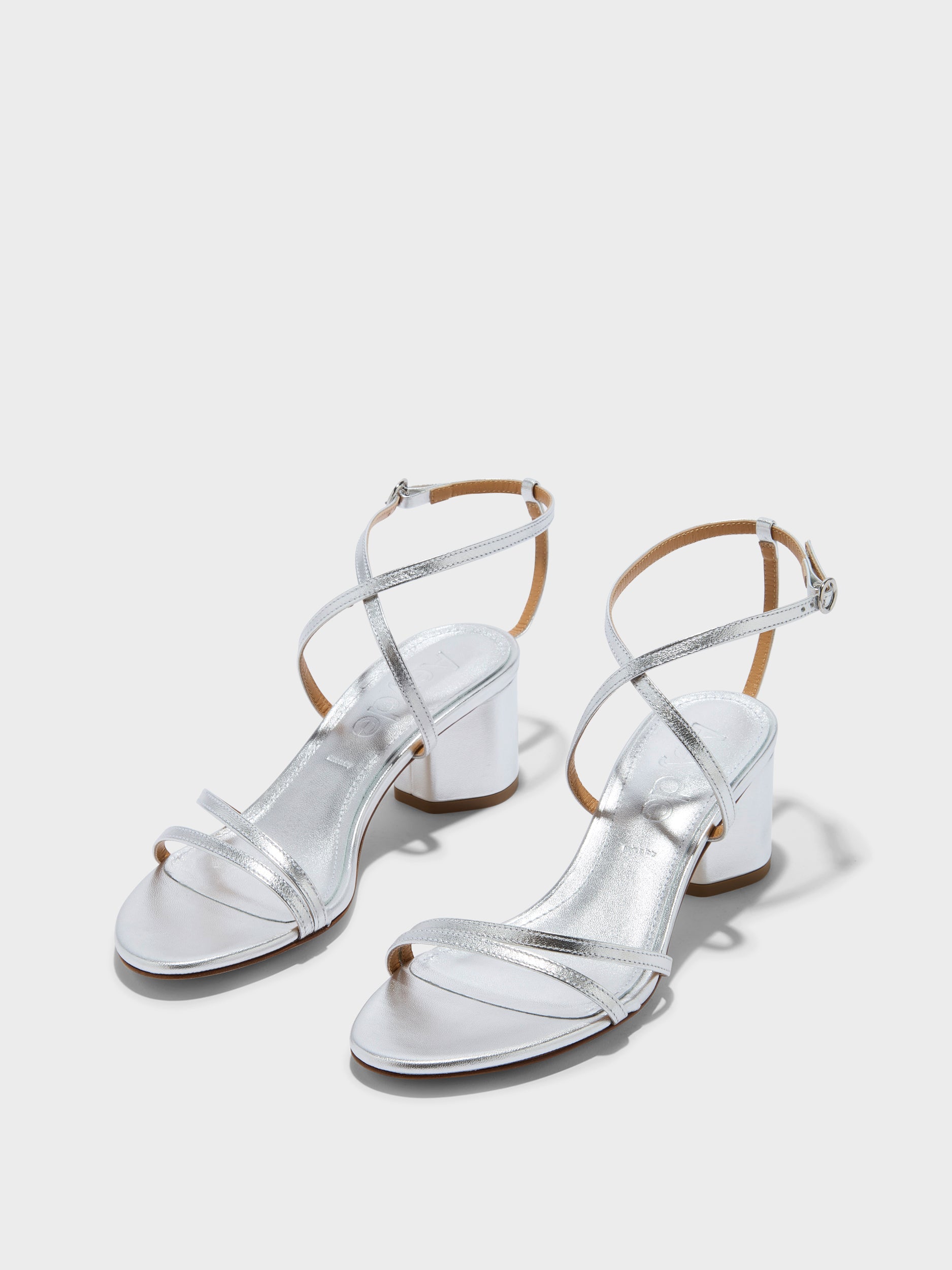 Aeyde | Mirella Leather Heeled Sandals for Women | Silver Nappa | Round Toe | Mid Heel | Luxury Materials | Handmade in Italy