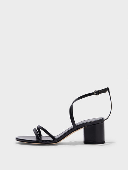 Aeyde | Mirella Leather Heeled Sandals for Women | Black Nappa | Round Toe | Mid Heel | Side View