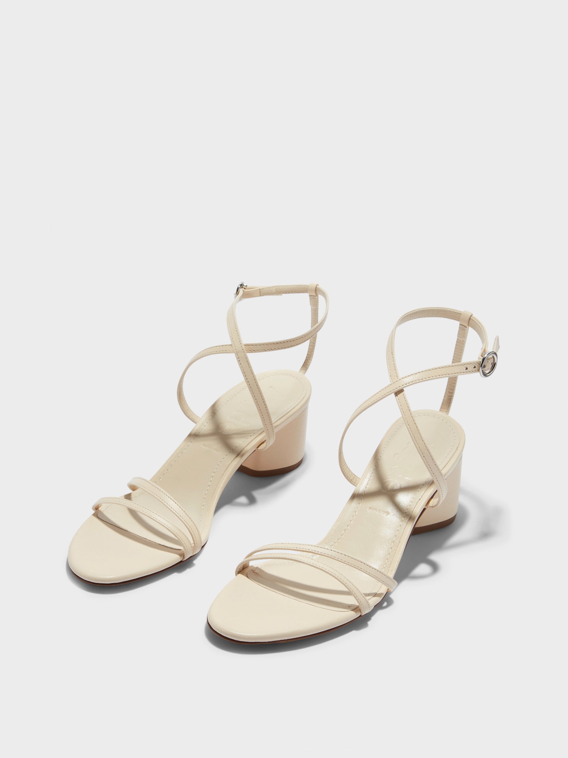 Aeyde | Mirella Leather Heeled Sandals for Women | Creamy Nappa | Round Toe | Mid Heel | Luxury Materials | Handmade in Italy