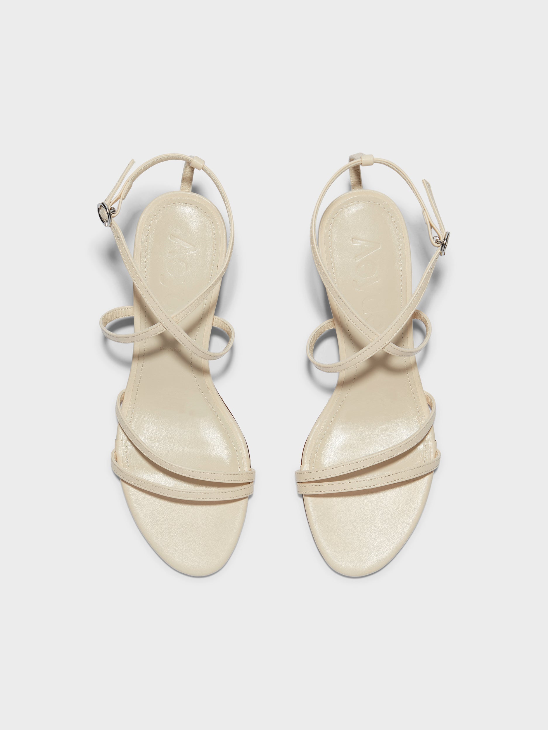 Aeyde | Mirella Leather Heeled Sandals for Women | Creamy Nappa | Round Toe | Mid Heel | Front View