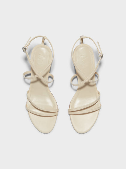 Aeyde | Mirella Leather Heeled Sandals for Women | Creamy Nappa | Round Toe | Mid Heel | Front View