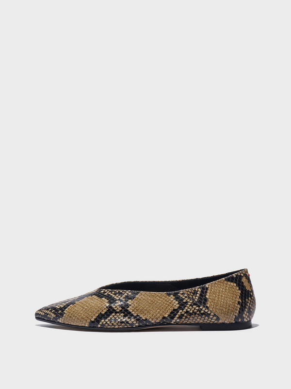 Aeyde | Moa Pointed-Toe Flats Leather Flats for Women | Hazelnut Snake | Pointed Toe | Flat Heel | Side View