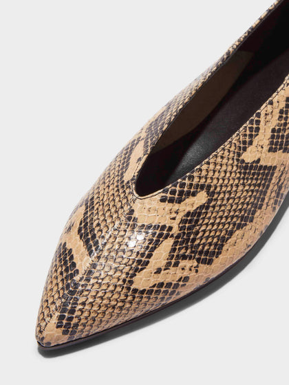 Aeyde | Moa Leather Flats for Women | Latte Snake | Pointed Toe | Flat Heel | Luxury Materials | Handmade in Italy