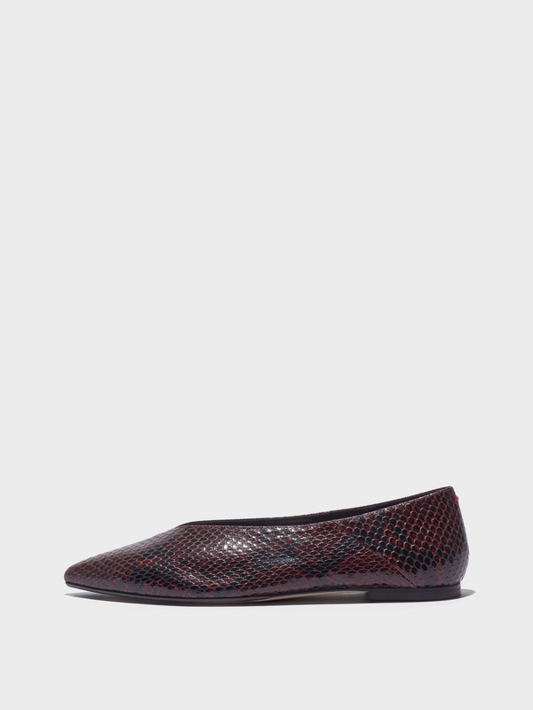 Aeyde | Moa Pointed-Toe Flats Leather Flats for Women | Port Snake | Pointed Toe | Flat Heel | Side View