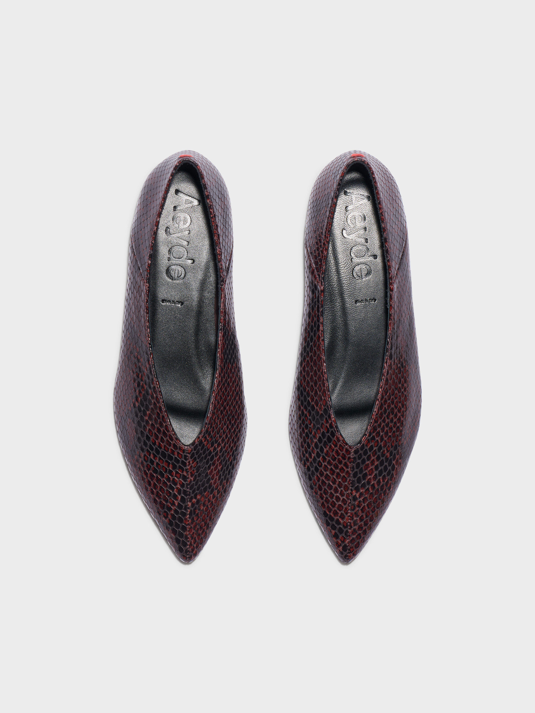 Aeyde | Moa Pointed-Toe Flats Leather Flats for Women | Port Snake | Pointed Toe | Flat Heel | Front View