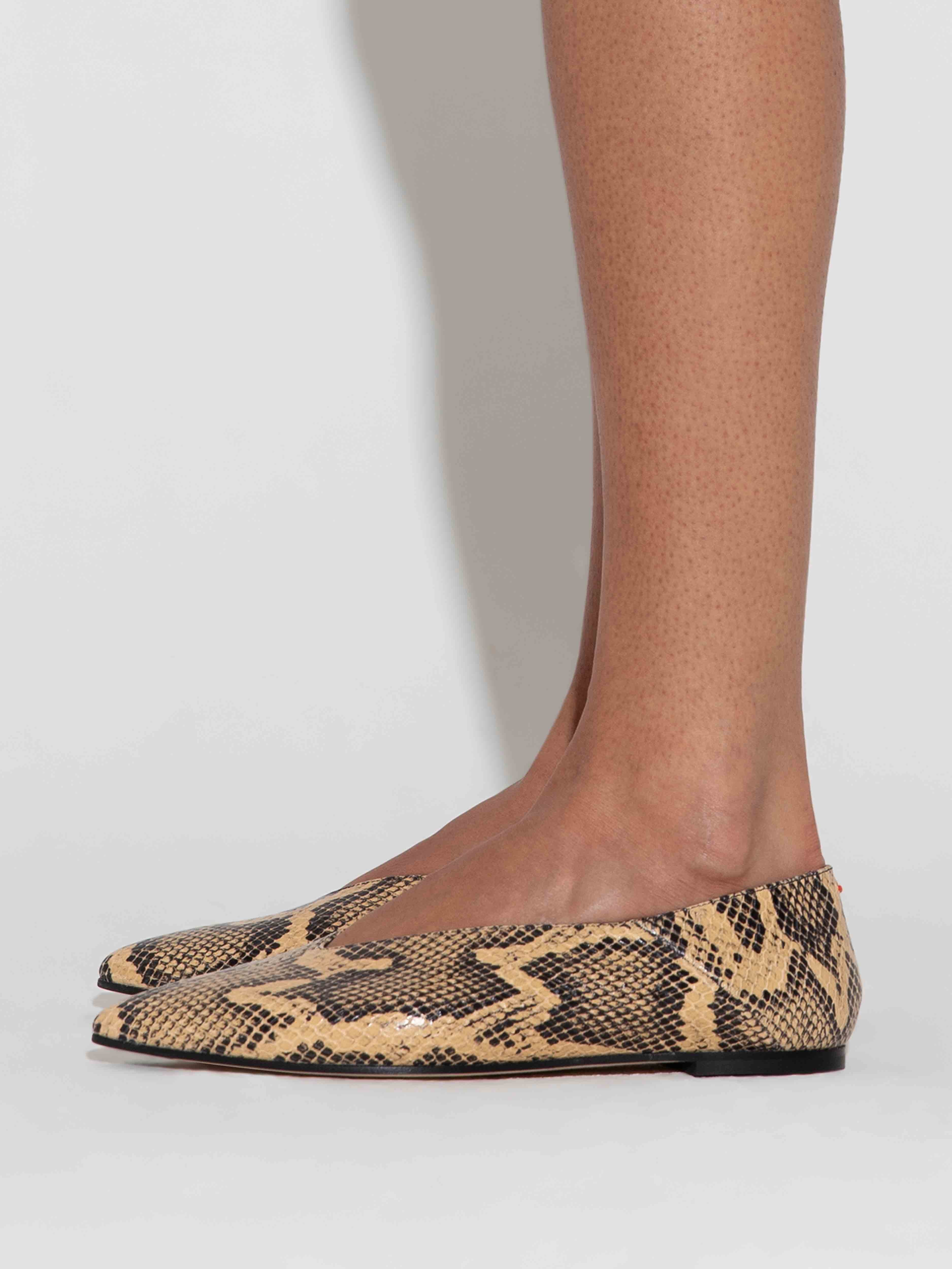 Aeyde | Moa Leather Flats for Women | Latte Snake | Pointed Toe | Flat Heel | How to Style
