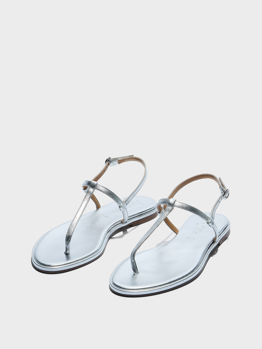 Aeyde | Nala Leather Flat Sandals for Women | Silver Nappa | Round Toe | Flat Heel | Luxury Materials | Handmade in Italy