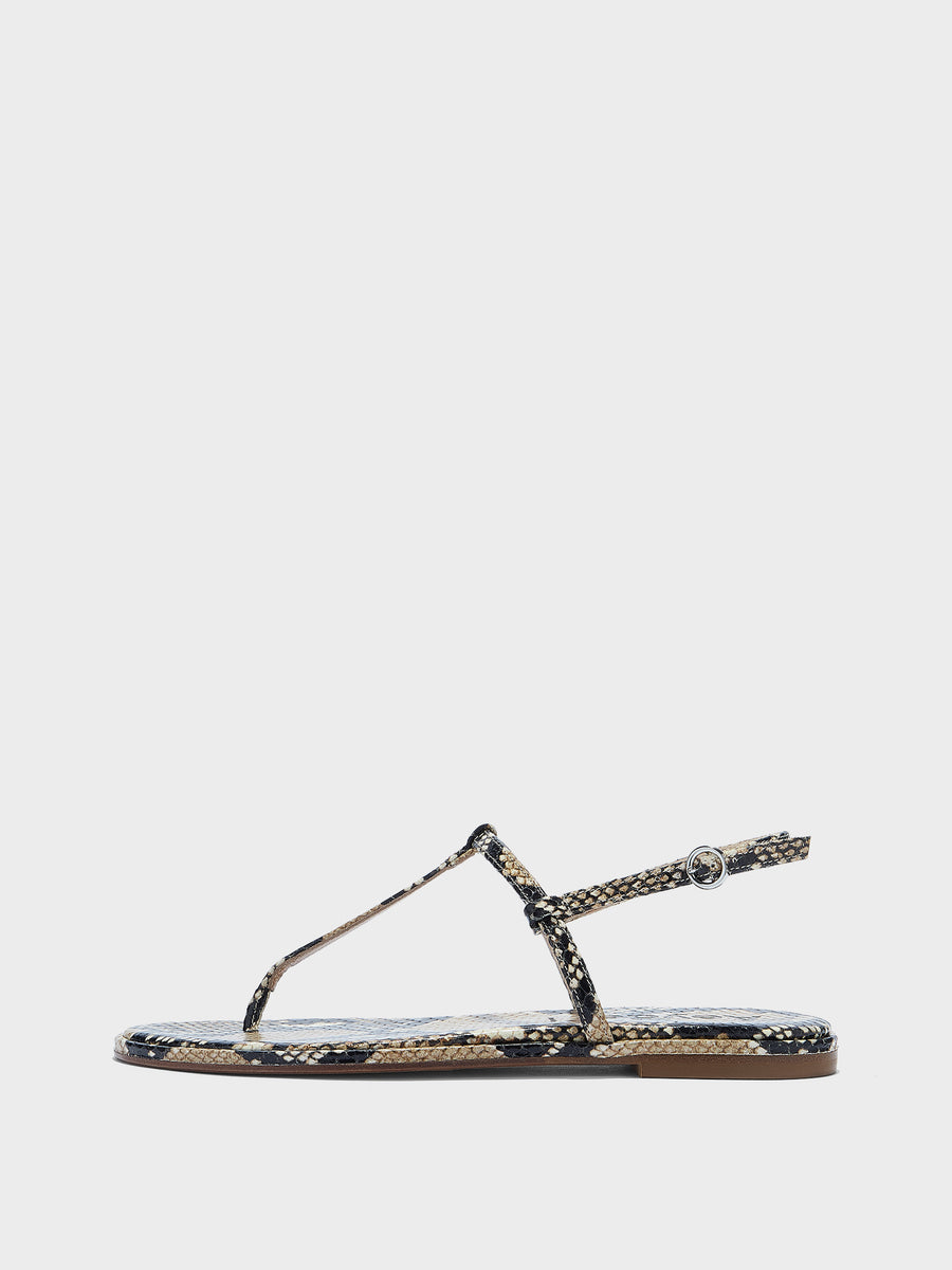 Aeyde | Nala Leather Flat Sandals for Women | Hazelnut Snake | Round Toe | Flat Heel | Side View