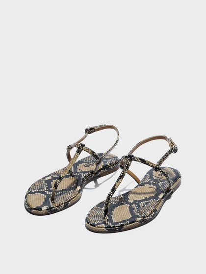 Aeyde | Nala Leather Flat Sandals for Women | Hazelnut Snake | Round Toe | Flat Heel | Luxury Materials | Handmade in Italy