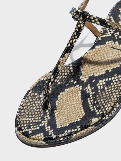 Aeyde | Nala Leather Flat Sandals for Women | Hazelnut Snake | Round Toe | Flat Heel | Heel Details