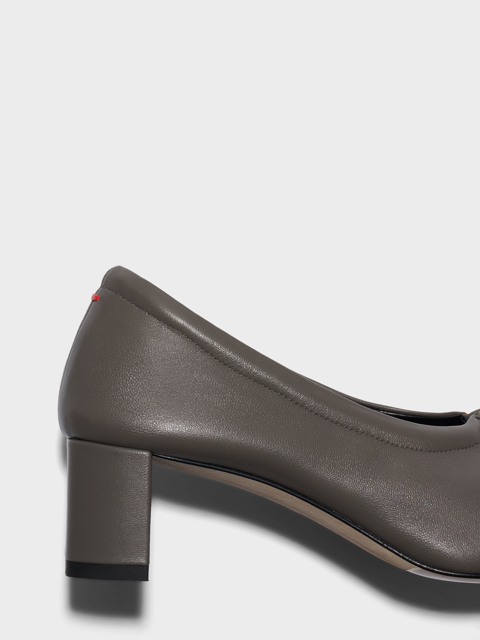 Aeyde | Narissa Glove Leather Pumps for Women | Taupe Lambskin | Square Toe | Mid Heel | Heel Details