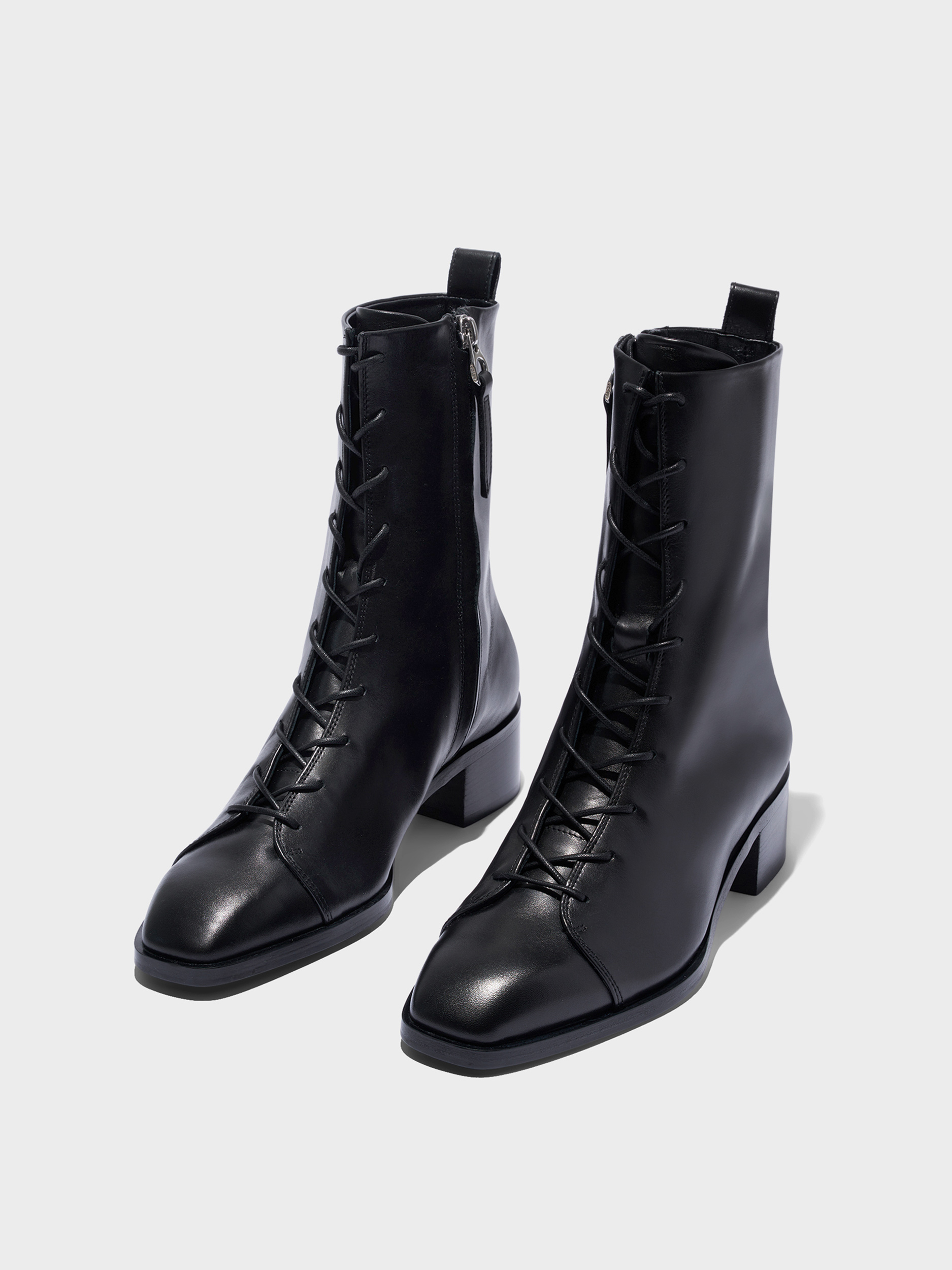 Aeyde | Noel Leather Ankle Boots Leather Ankle Boots for Women | Black Calf | Square Toe | Low Heel | Luxury Materials | Handmade in Italy