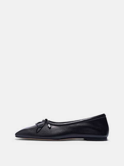 Aeyde | Nomi Glove Leather Flats for Women | Black Lambskin | Square Toe | Flat Heel | Side View