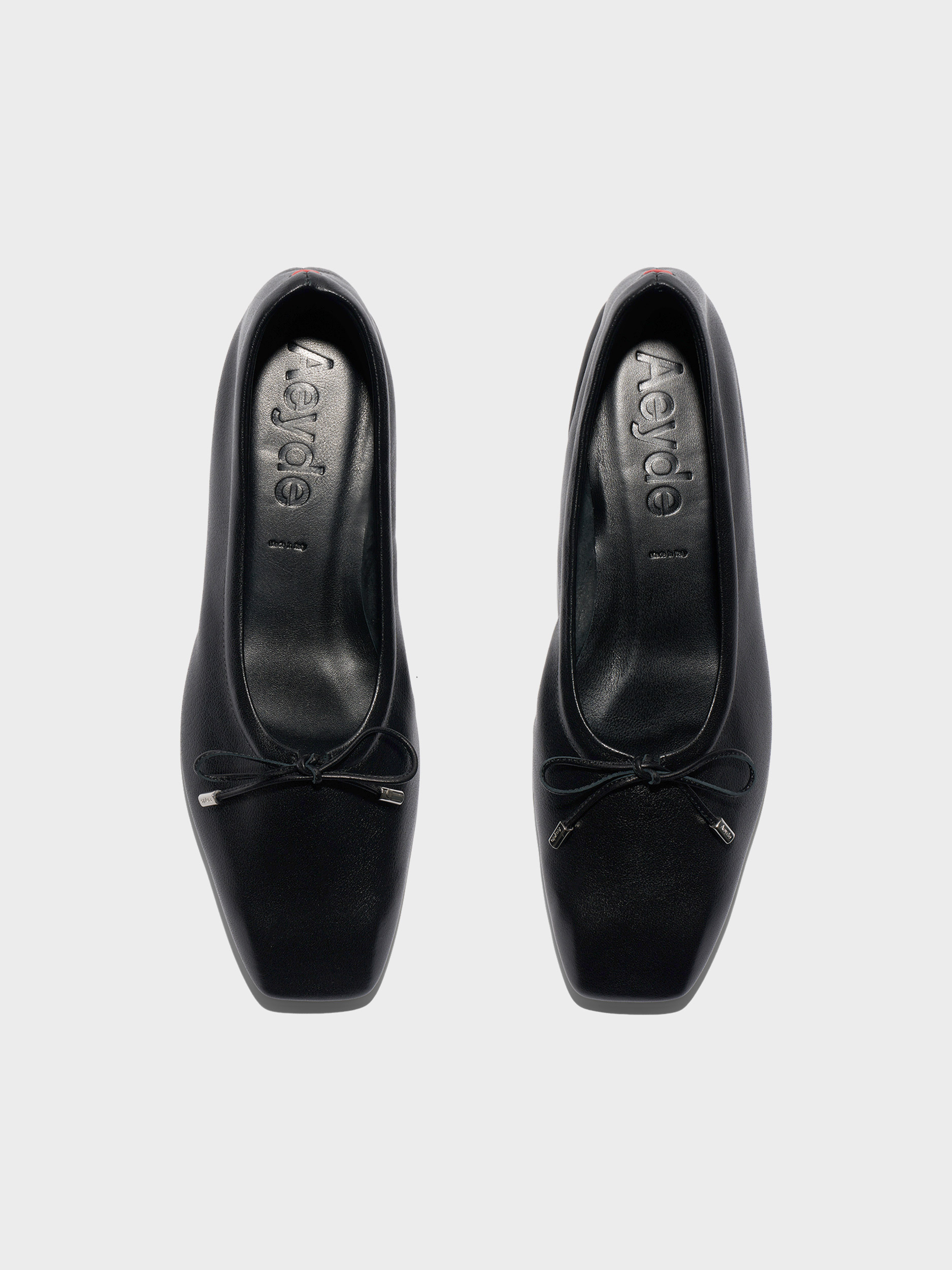 Aeyde | Nomi Glove Leather Flats for Women | Black Lambskin | Square Toe | Flat Heel | Front View
