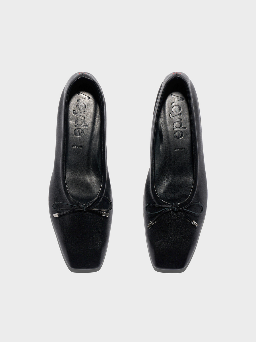Aeyde | Nomi Glove Leather Flats for Women | Black Lambskin | Square Toe | Flat Heel | Front View
