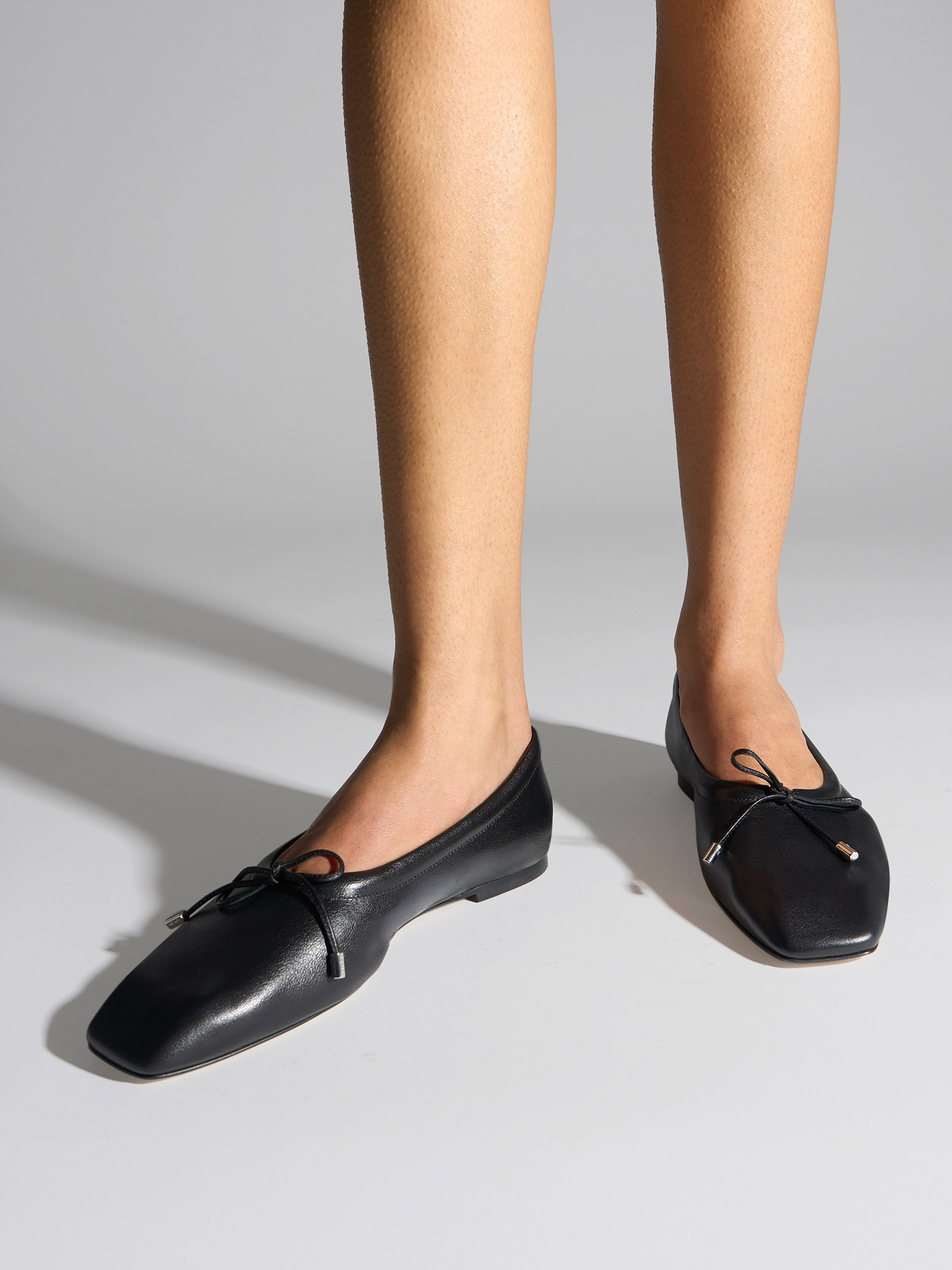 Aeyde | Nomi Glove Leather Flats for Women | Black Lambskin | Square Toe | Flat Heel | On Feet