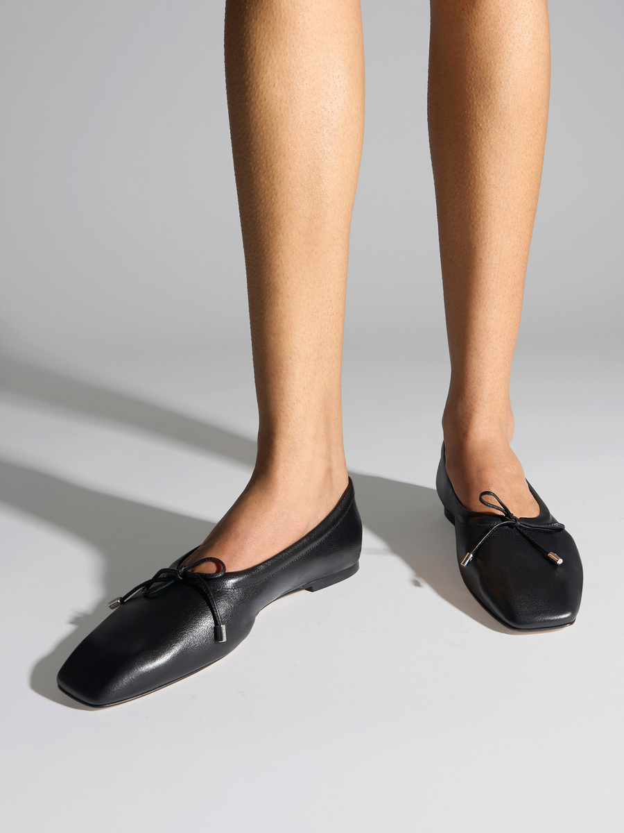 Aeyde | Nomi Glove Leather Flats for Women | Black Lambskin | Square Toe | Flat Heel | On Feet