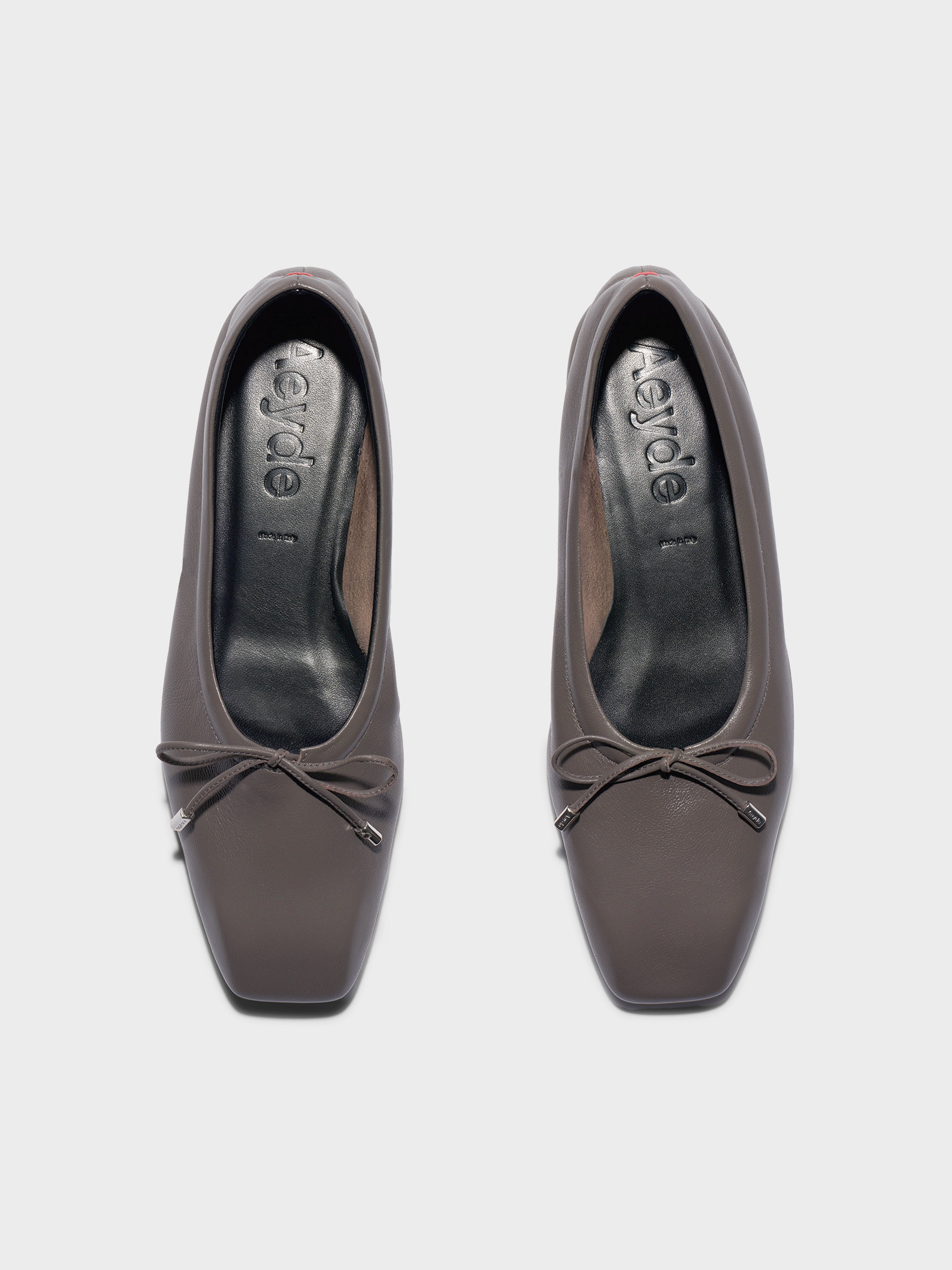 Aeyde | Nomi Glove Leather Flats for Women | Taupe Lambskin | Square Toe | Flat Heel | Front View