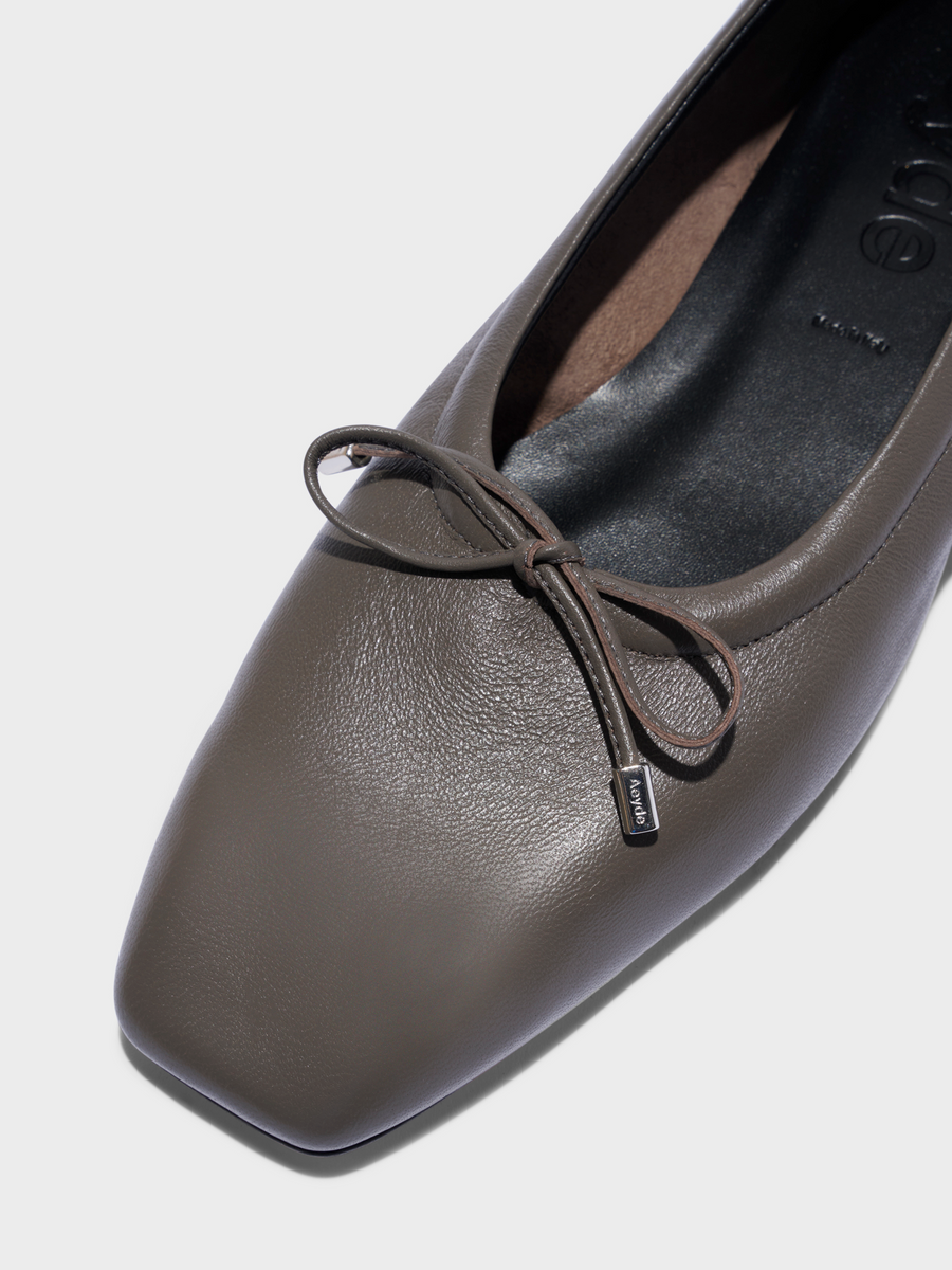 Aeyde | Nomi Glove Leather Flats for Women | Taupe Lambskin | Square Toe | Flat Heel | Heel Details