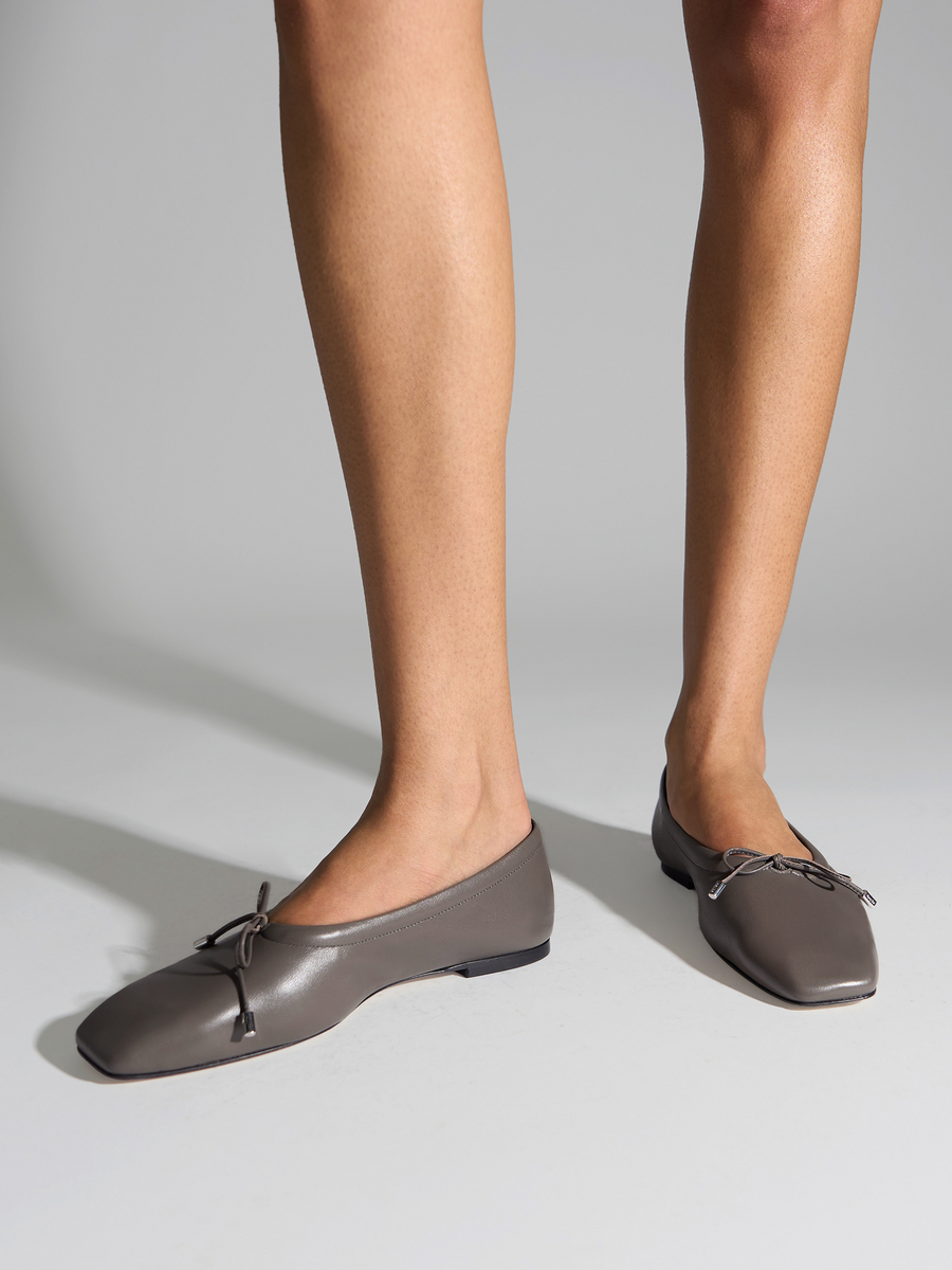 Aeyde | Nomi Glove Leather Flats for Women | Taupe Lambskin | Square Toe | Flat Heel | On Feet