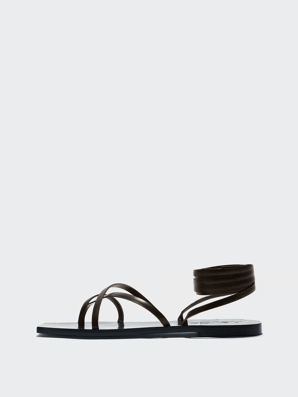 Aeyde | Norah Leather Flat Sandals for Women | Moka Calf | Square Toe | Flat Heel | Side View