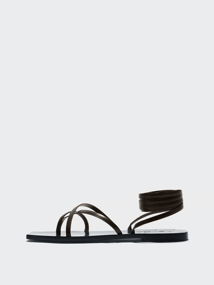 Aeyde | Norah Leather Flat Sandals for Women | Moka Calf | Square Toe | Flat Heel | Side View