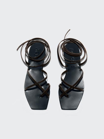 Aeyde | Norah Leather Flat Sandals for Women | Moka Calf | Square Toe | Flat Heel | Front View