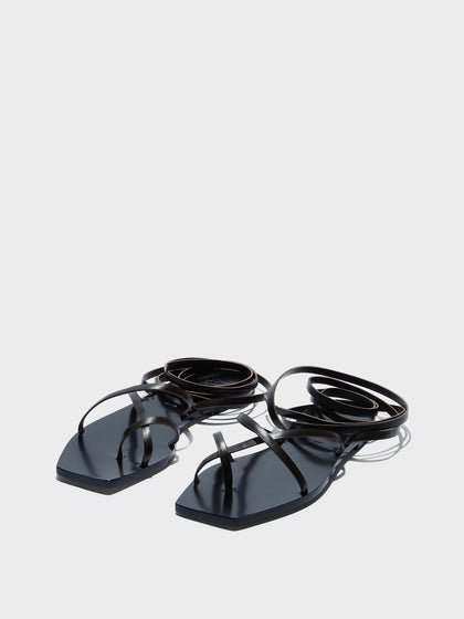 Aeyde | Norah Leather Flat Sandals for Women | Black Calf | Square Toe | Flat Heel | Luxury Materials | Handmade in Italy