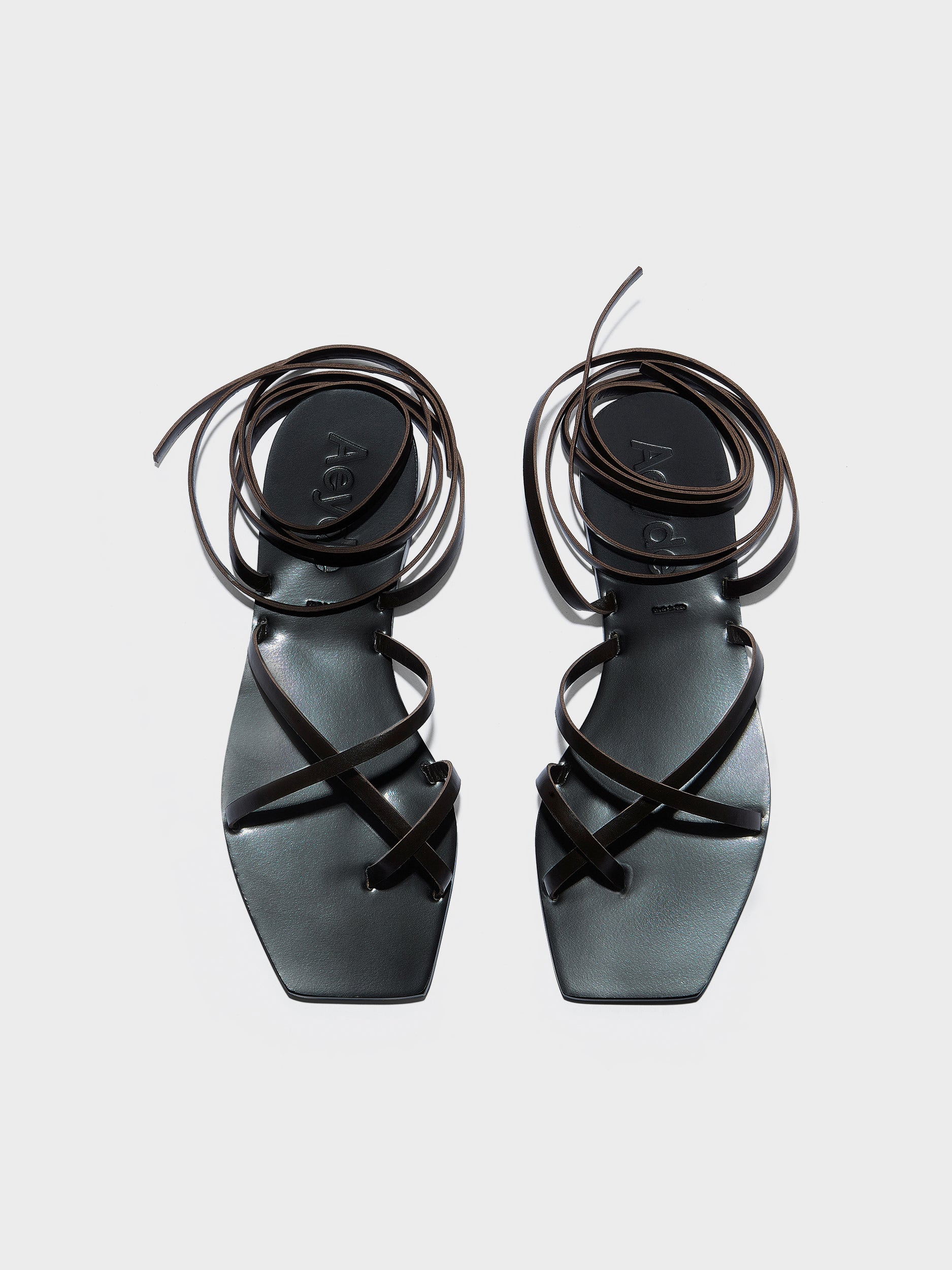 Aeyde | Norah Leather Flat Sandals for Women | Black Calf | Square Toe | Flat Heel | Front View
