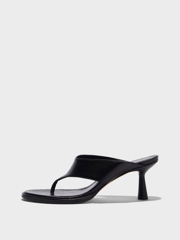 Aeyde | Olenna Leather Heeled Sandals for Women | Black Nappa | Round Toe | Mid Heel | Side View